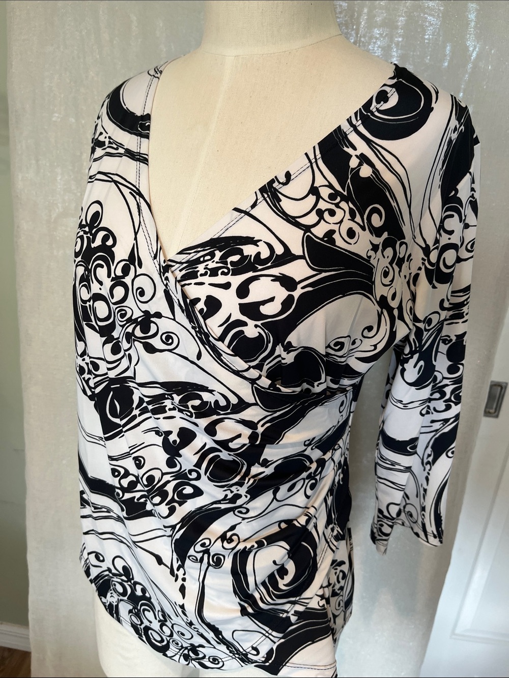 Black & White Swirl Wrap-Style Top